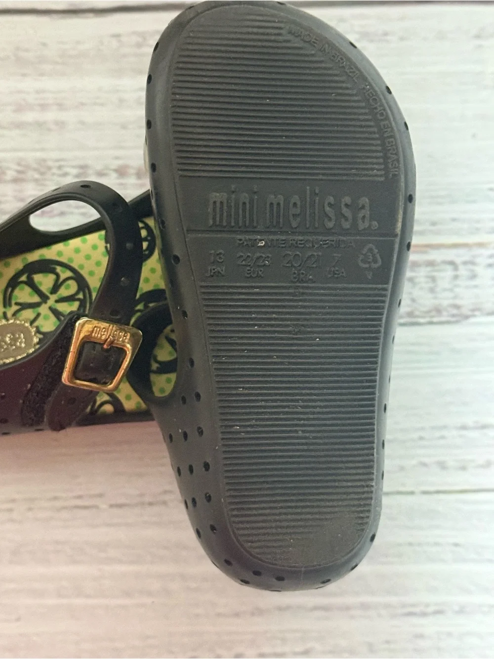 Mini Melissa Black Mary Jane Jelly Shoes with Lime Accent
